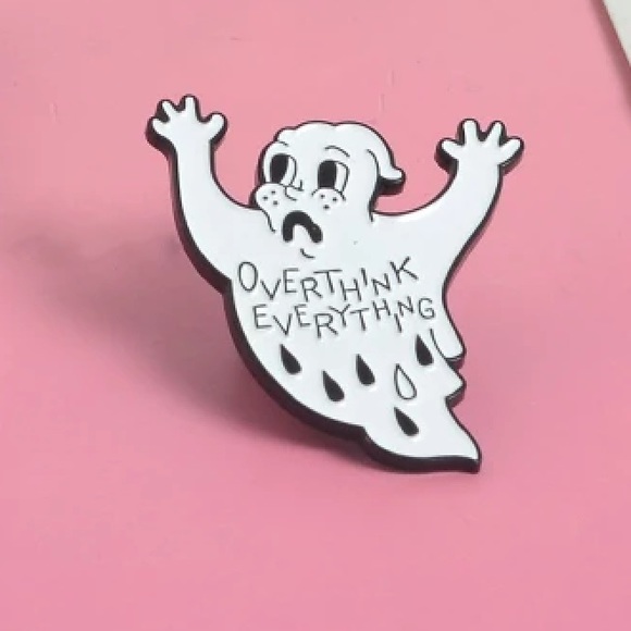 4/$20 Overthink Everything Crying Ghost Enamel Pin - Picture 2 of 3